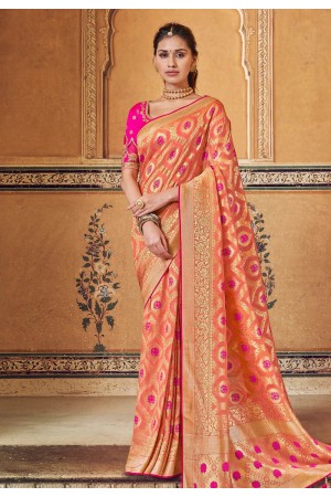 Peach silk party wear saree 3313