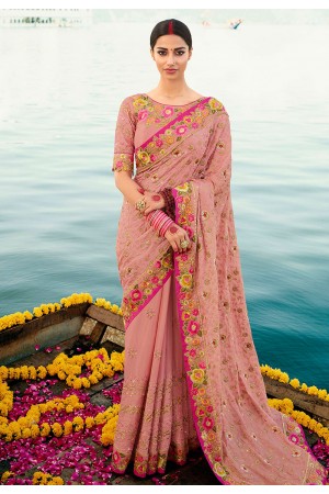 Pink barfi silk embroidered saree with blouse Palash9036