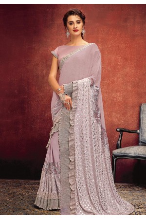 Pink lycra festival wear saree 11308