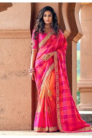 Pink silk embroidered saree with blouse 3809