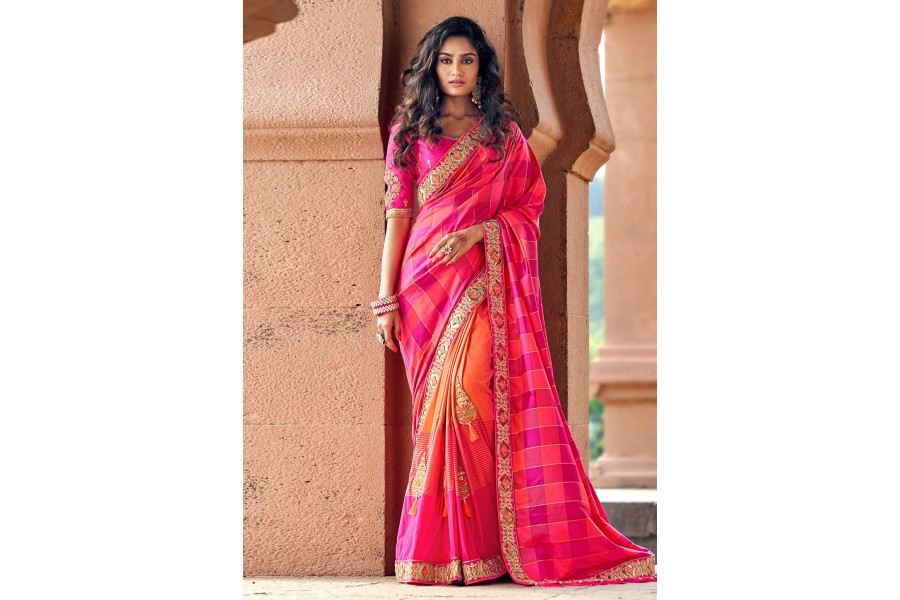 Lovely Blush Pink Silk Embroidered Designer Saree