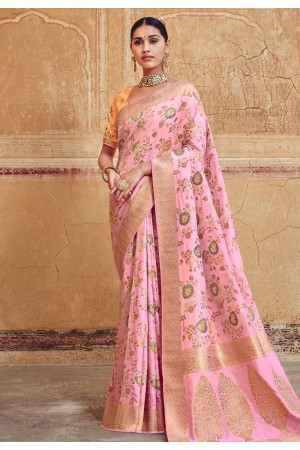 Pink silk party wear saree 3503