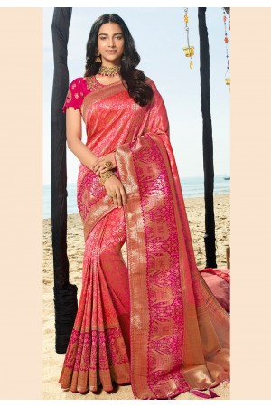 Pink silk saree with blouse 90958