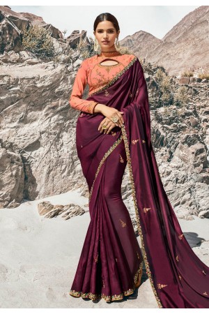 Purple barfi silk party wear saree 80003