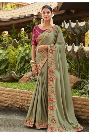 Sea green silk party wear saree 4737