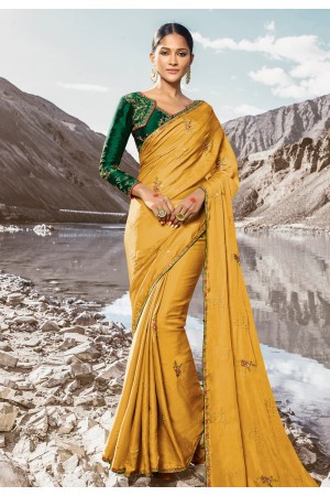 Yellow barfi silk party wear saree 80004