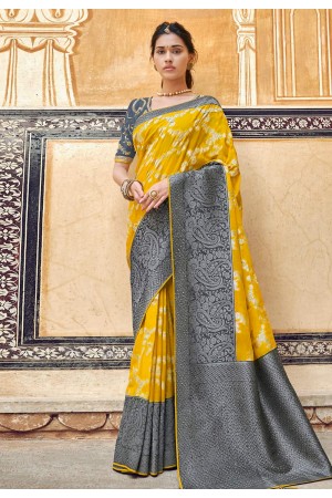 Yellow silk saree with blouse 3302