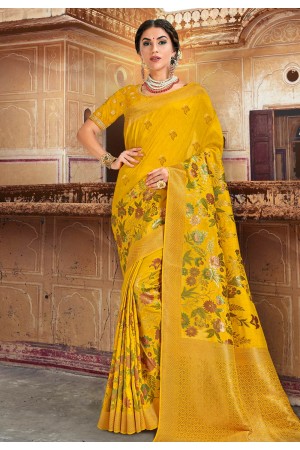 Yellow silk saree with blouse 3507