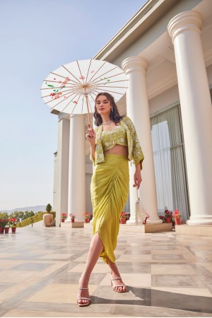 Green crop top jacket and skirt set with handwork embroidery for wedding 3106
