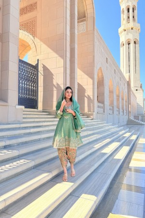 Green Tulip pant suit with hand work embroidery for wedding 3125