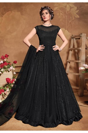 Black net embroidered floor length anarkali suit 5109