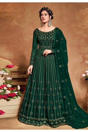 Green net embroidered abaya style anarkali suit 5102