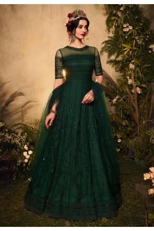 Green net embroidered floor length anarkali suit 10012