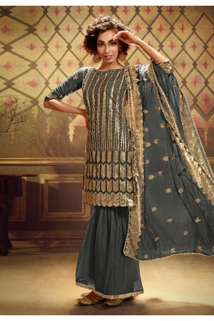 Grey net sharara suit 4905