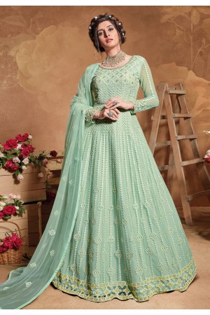 Light green net embroidered abaya style anarkali suit 5108