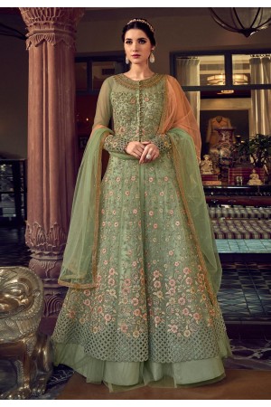 Light green net embroidered indo western lehenga choli 6802