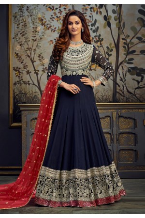 Navy blue georgette long anarkali suit 7752