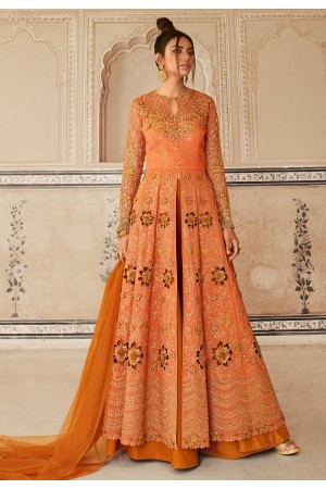 Orange net long choli lehenga 5604