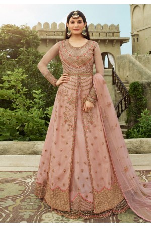 Pink net designer floor length anarkali suit 15049