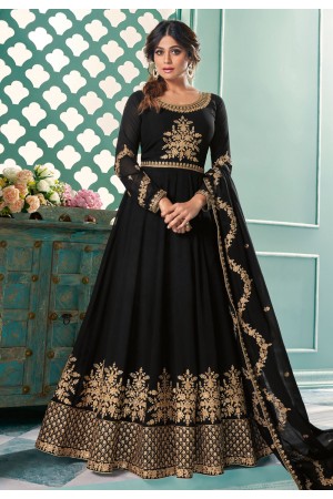 Shamita shetty black georgette long anarkali suit 8340