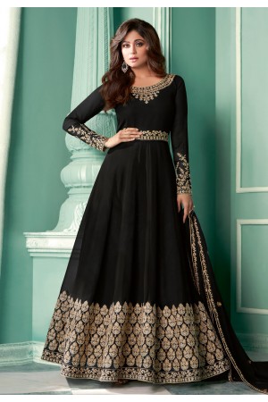 Shamita shetty black georgette long anarkali suit 8344