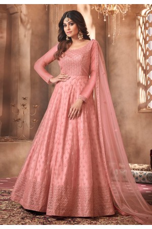 Shamita shetty pink net bollywood anarkali suit 8354