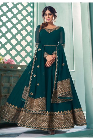 Shamita shetty teal georgette ankle length anarkali suit 8342