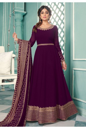 Shamita shetty violet georgette long anarkali suit 8338