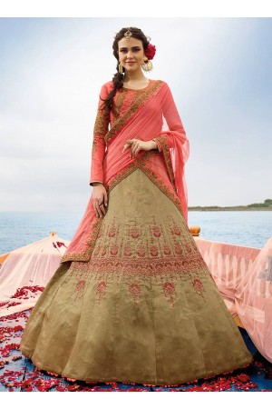 Beige art silk umbrella wedding lehenga 509