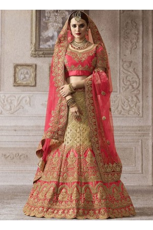 Beige pink satin silk wedding lehenga 4011