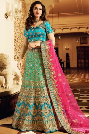 Blue color silk wedding lehenga choli 13076