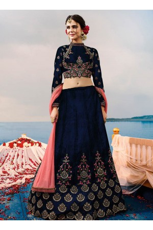 Blue velvet a line wedding lehenga choli 507