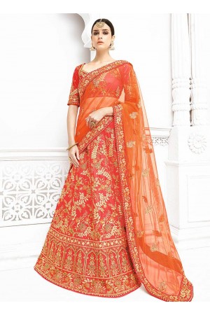 Coral pink pure banarasi silk a line wedding lehenga choli 1102