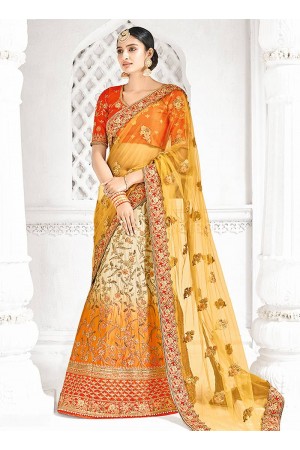 Cream and yellow satin a line wedding lehenga 1110