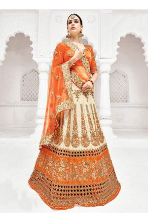 Cream satin a line wedding lehenga 1107