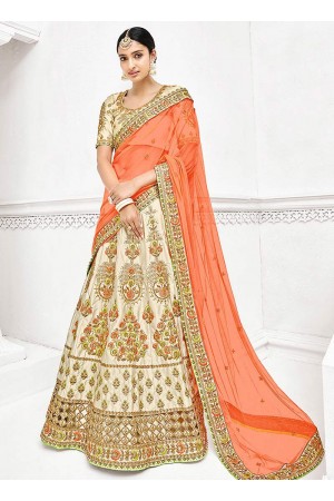 Cream satin a line wedding lehenga 1111