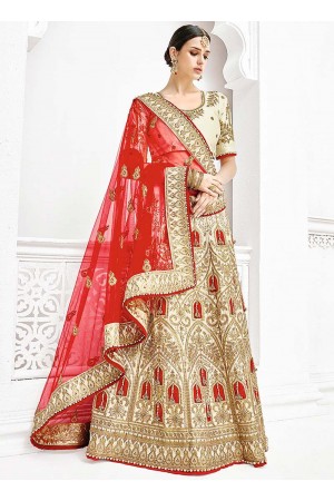 Cream satin a line wedding lehenga choli 1101