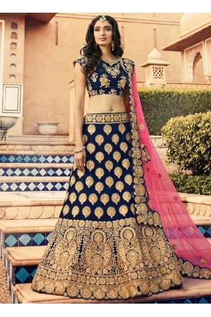 Navy blue heavy work wedding lehenga choli 13071