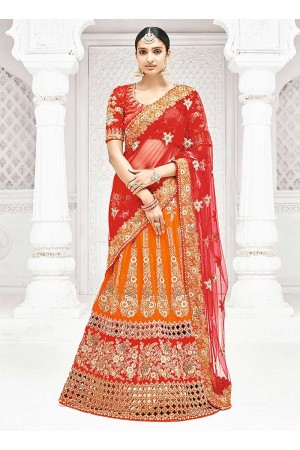 Orange satin a line wedding lehenga 1106