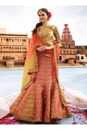 Peach art silk umbrella wedding lehenga 503