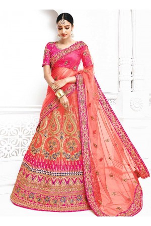 Peach satin a line wedding lehenga choli 1105