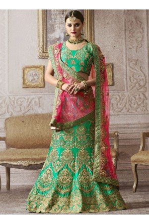 Pista green satin silk wedding lehenga 4009