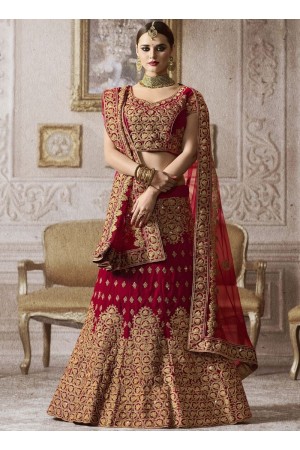 Red color velvet wedding lehenga choli 4010