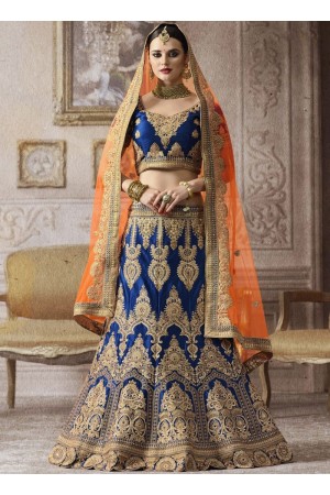 Royal blue silk wedding lehenga 4004