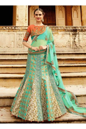 Sky blue art silk a line wedding lehenga 508