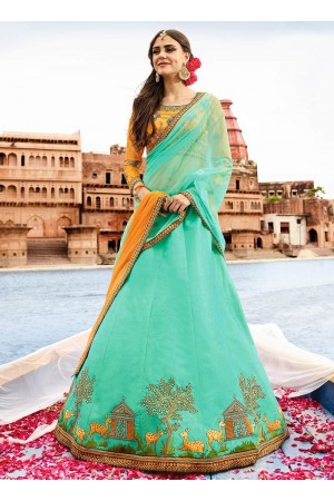 Sky blue art silk a line wedding lehenga choli 504