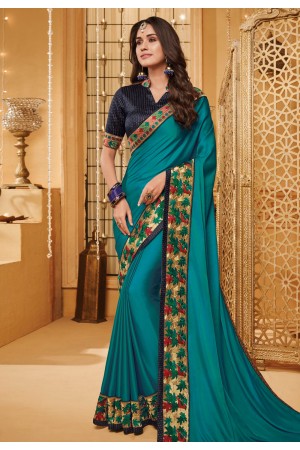 Aqua silk saree with blouse 2316
