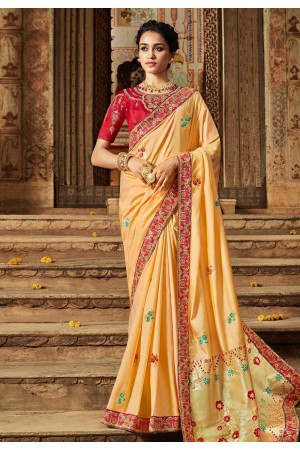 Beige banarasi silk saree with blouse 77439
