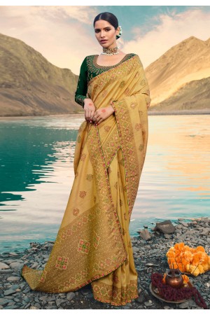 Beige silk embroidered party wear saree 203