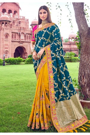 Blue banarasi half and half saree 2903